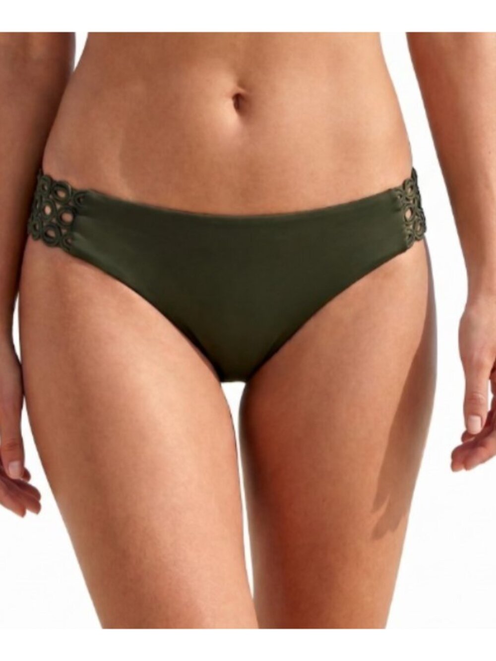BECCA Rebecca Virtue Bikini Bottoms Large L Dark Green Bayleaf Siren Eyelet NWT